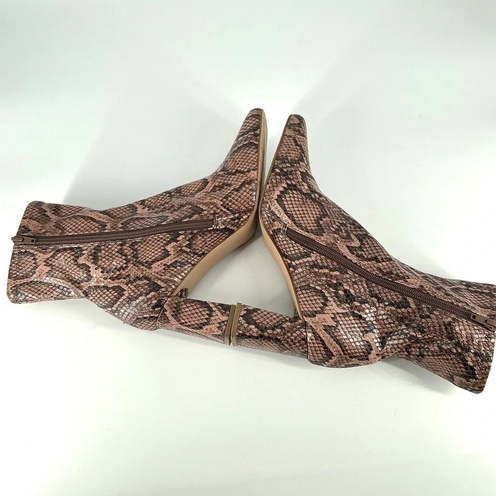 Steve Madden Size 9 Snakeskin‎ Print Ankle Boots Square Toe Block Heel Brown Tan